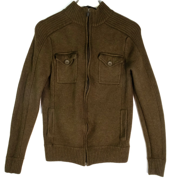 Massif Green Sweater Cardigan Full Zip Up Wool Men's Size S/34 - Picture 1 of 13